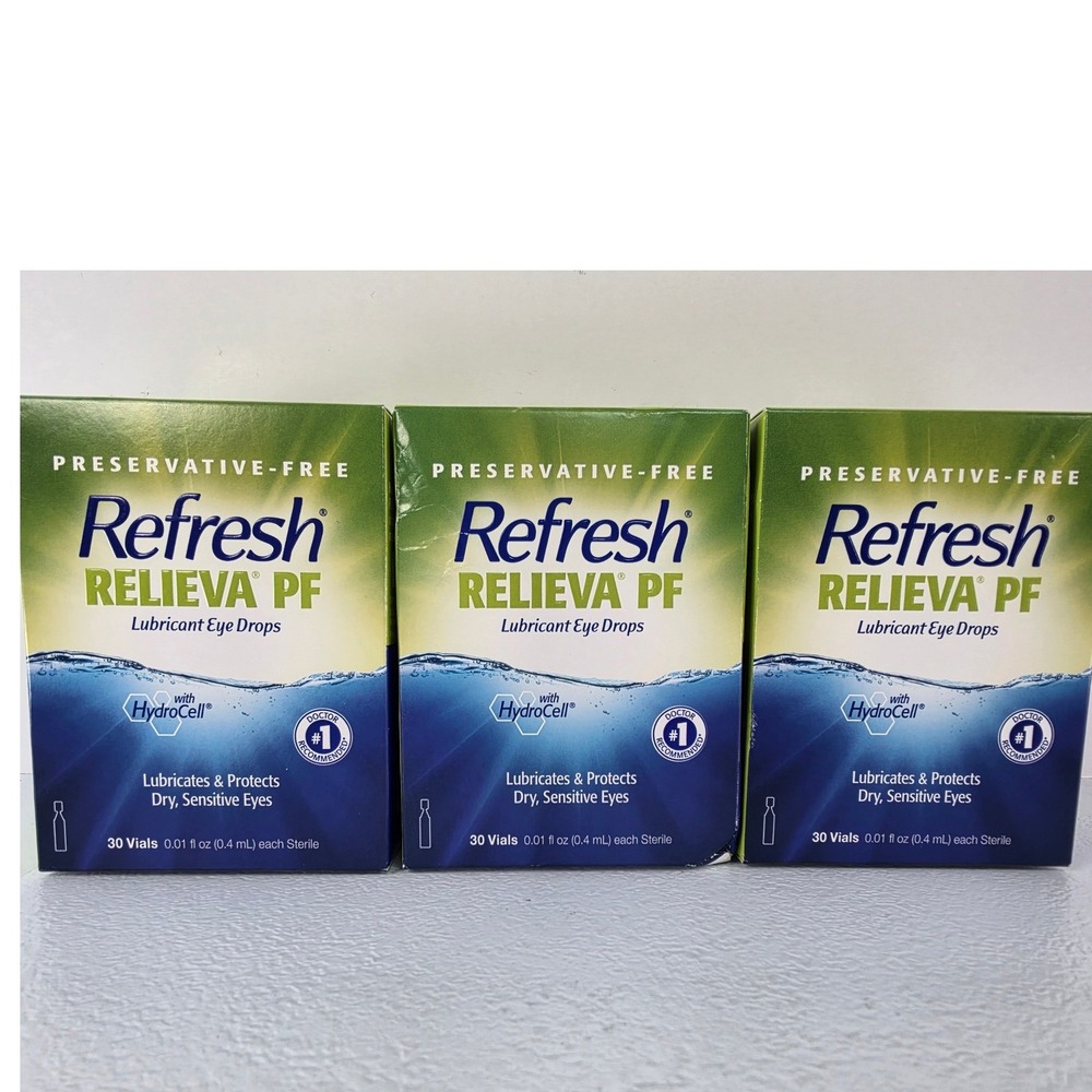 3 Pack Refresh Relieva PF Preservative-Free Lubricant Eye Drops Exp 11/2027
